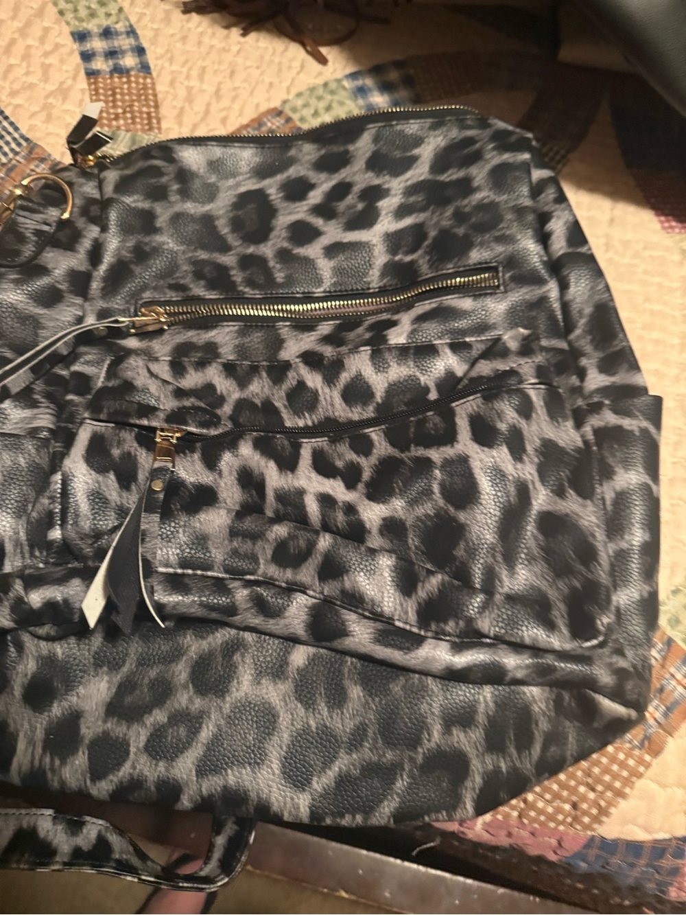 Source Unknown Leopard Print Backpack in Black and Gray